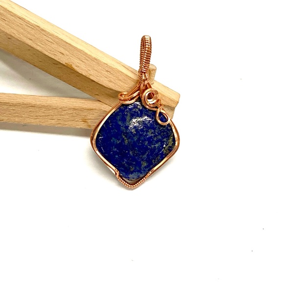 HANDCRAFTED Copper Hand Wrapped Lapis Lazuli Statement Pendant, Artisan Gift - Picture 9 of 10
